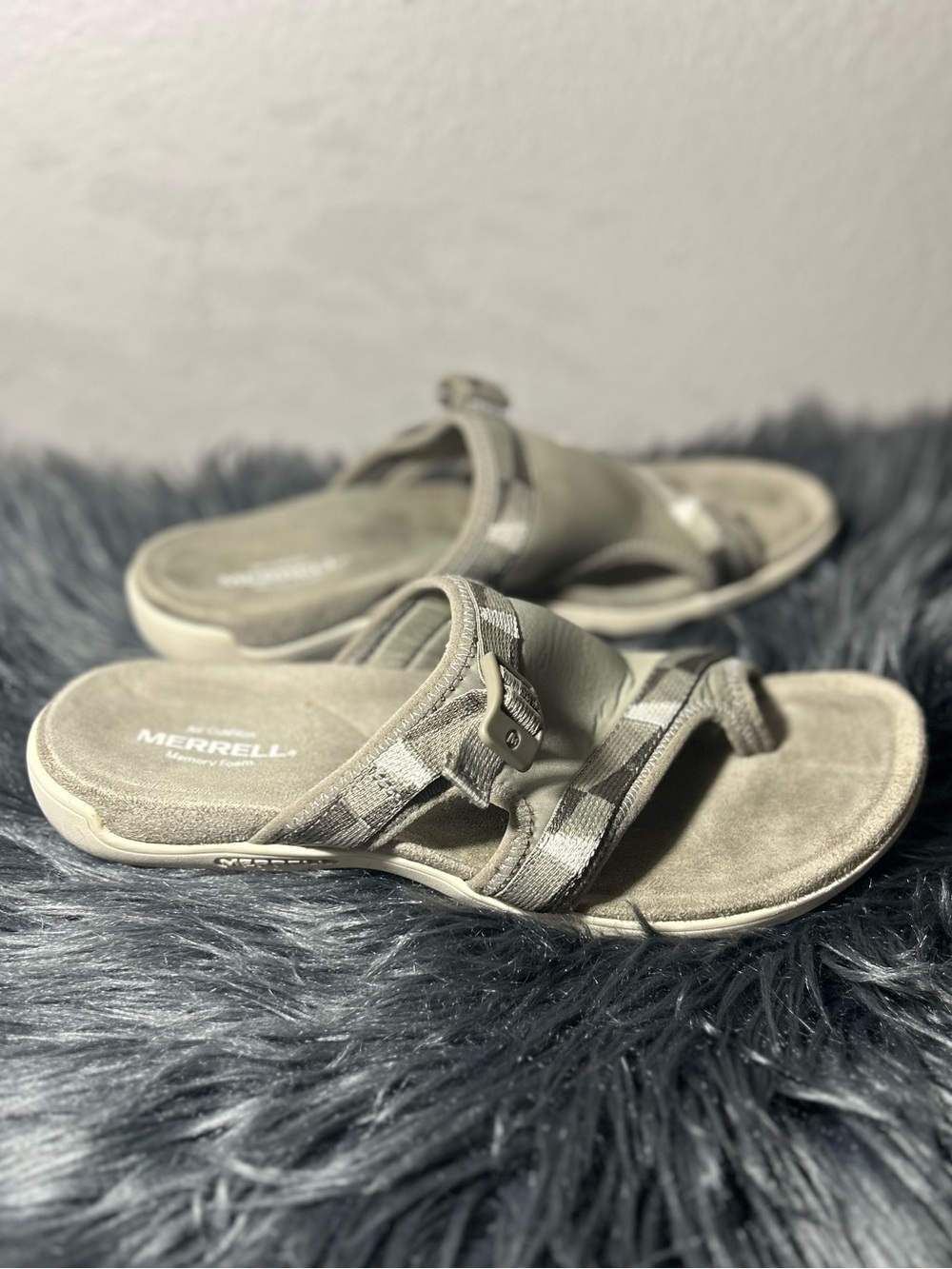 Merrell District 3 Post Brindle Neutral Taupe Slide with Adjustable Buckle Sz 10 - Picture 4 of 10